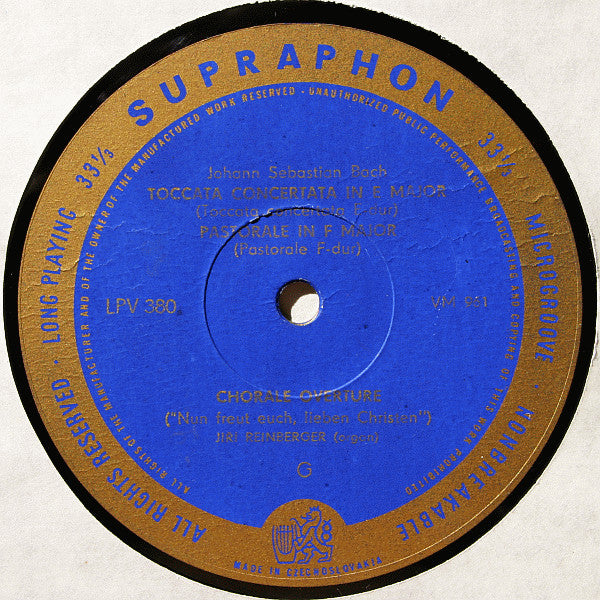Jiří Reinberger, Johann Sebastian Bach : Organ Recital, Toccata — Pastorale — Passacaglia — Choral Preludes (LP, Mono)