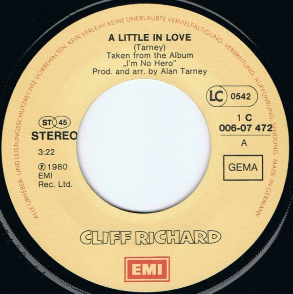Cliff Richard : A Little In Love (7", Single)