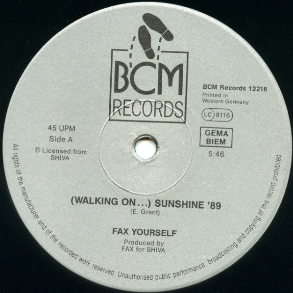 Fax Yourself : (Walking On) Sunshine 89 (12")