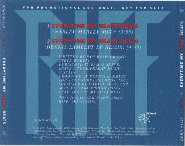 Riff : Everytime My Heart Beats (CD, Single, Promo)