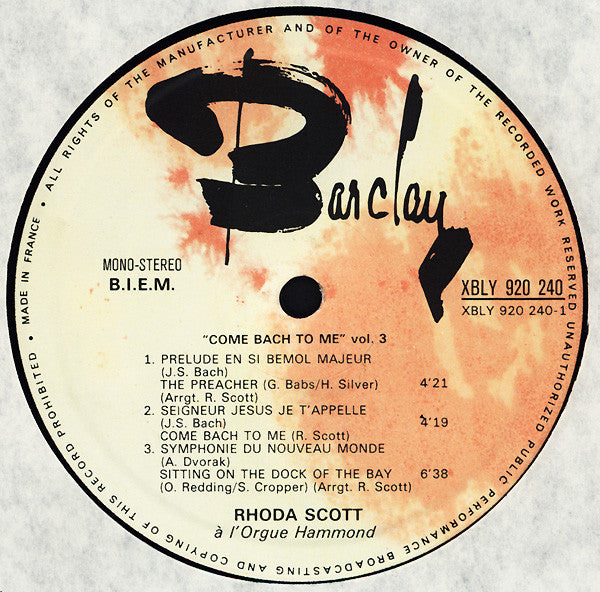 Rhoda Scott : A L'Orgue Hammond Vol. 3 Come Bach To Me (LP, Album)
