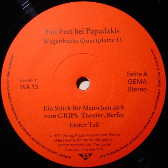Ensemble Of Grips Theater Berlin : Ein Fest Bei Papadakis (LP, Album)