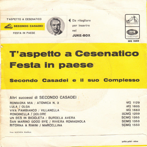Secondo Casadei E Il Suo Complesso : T'Aspetto A Cesenatico / Festa In Paese (7", Single, RE)