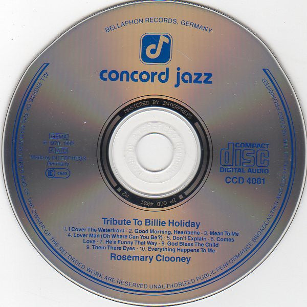 Rosemary Clooney : Tribute To Billie Holiday (CD, Album)