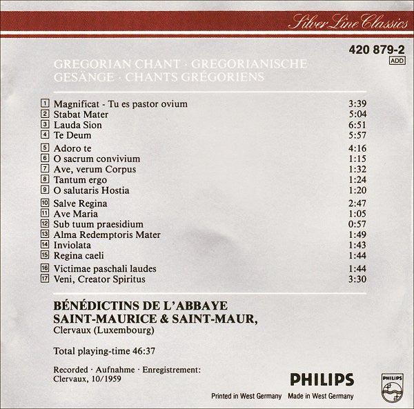 Benediktiner Mönche Der Abtei Saint-Maurice & Saint-Maur : Salve Regina (Gregorian Chant • Gregorianische Gesänge • Chants Grégoriens) (CD, Album, RE, RM)
