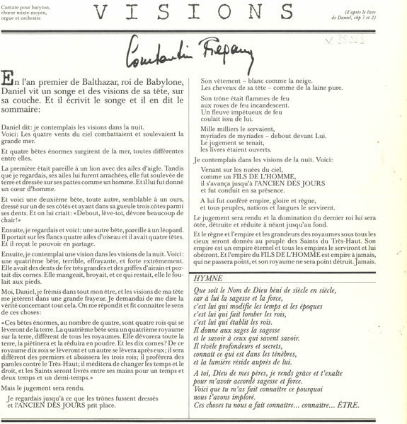 Constantin Régamey, André Charlet, Orchestre De Chambre De Lausanne, Chœur De La Radio Suisse Romande, Etienne Bettens, André Luy : Visions (LP, Album)