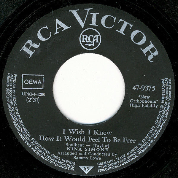 Nina Simone : I Wish I Knew How It Would Feel To Be Free / Cherish (7", Single)