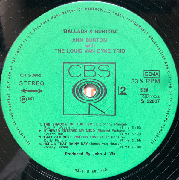 Ann Burton With Louis Van Dyke Trio : Ballads & Burton (LP, Album, RE)