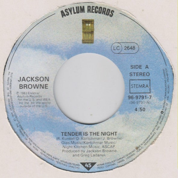 Jackson Browne : Tender Is The Night (7", Single)