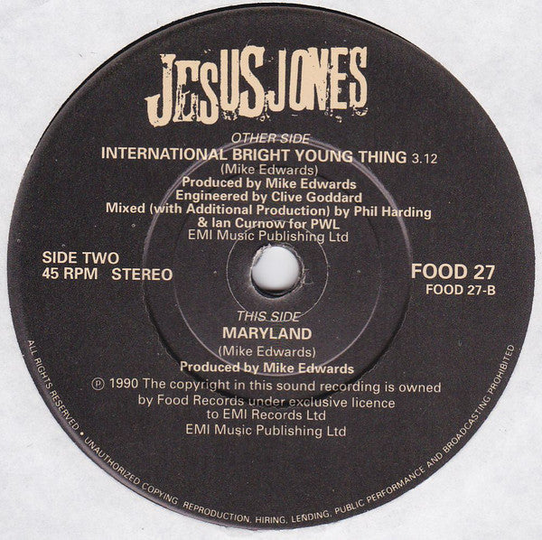 Jesus Jones : International Bright Young Thing (7", Single, Pap)