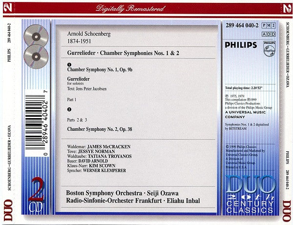 Arnold Schoenberg / Seiji Ozawa / Boston Symphony Orchestra / Tanglewood Festival Chorus : Gurrelieder / Chamber Symphonies (2xCD, Comp, RE, RM)