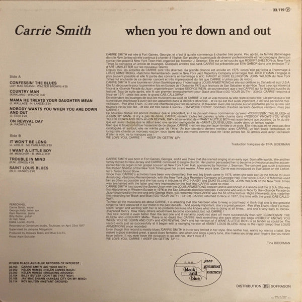 Carrie Smith : When You're Down And Out (LP, Album)