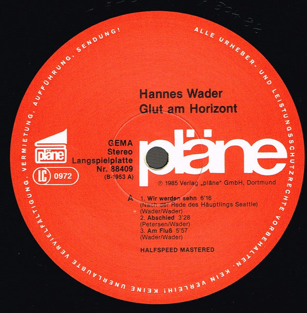 Hannes Wader : Glut Am Horizont (LP, Album)