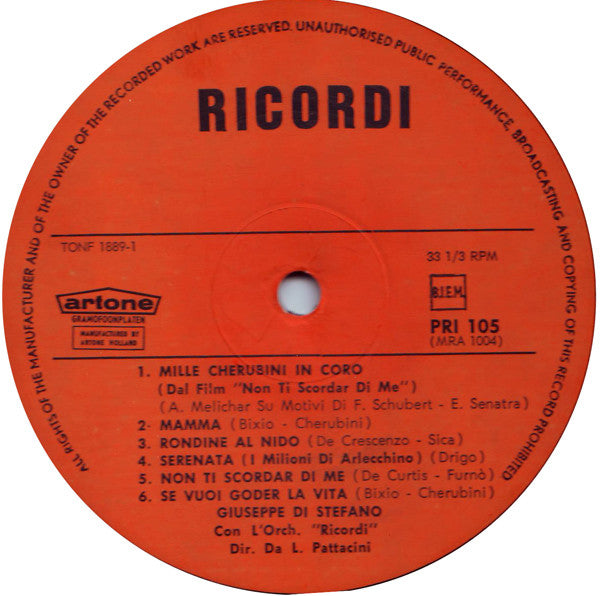 Giuseppe di Stefano : Canzoni Italiane (LP, Album)