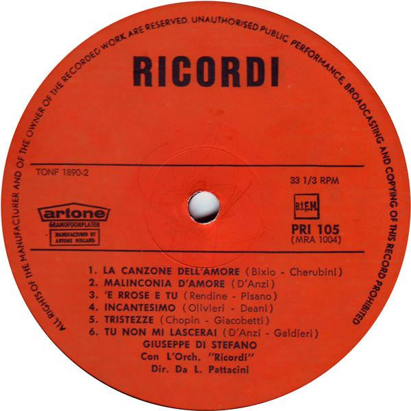 Giuseppe di Stefano : Canzoni Italiane (LP, Album)