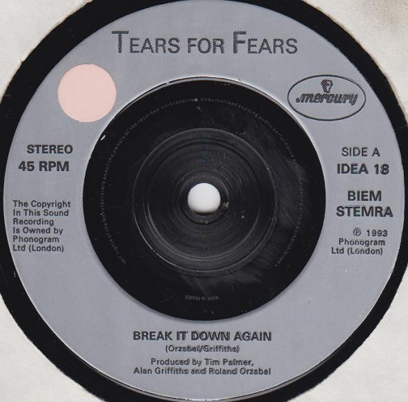 Tears For Fears : Break It Down Again (7", Single, Sil)