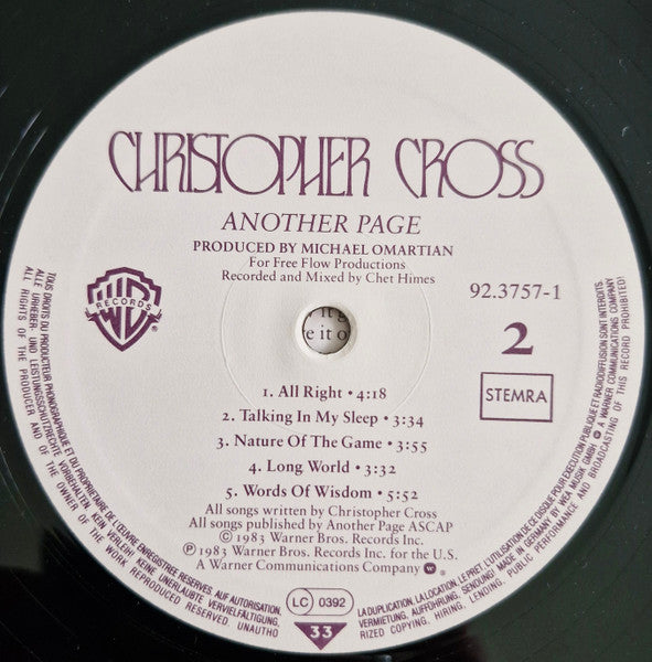 Christopher Cross : Another Page (LP, Album, DMM)