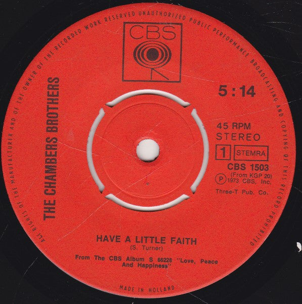 The Chambers Brothers : Have A Little Faith / To Love Somebody (7", Single)