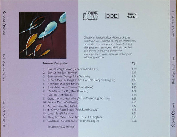 Rob Agerbeek Trio : Second Opinion (CD, Album)