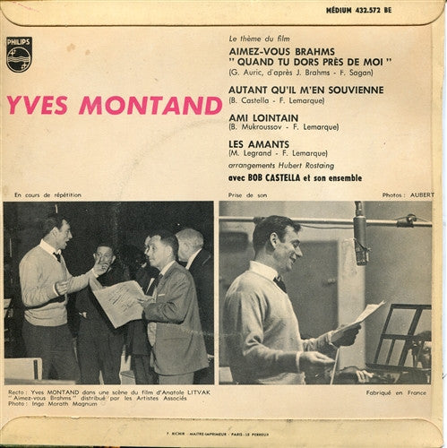 Yves Montand : Aimez-Vous Brahms.. "Quand Tu Dors Près De Moi" (7", EP)