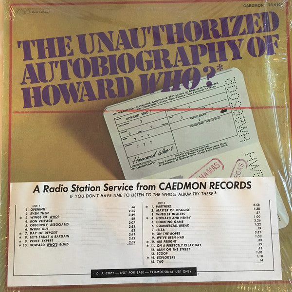 Norman Steinberg And Alan Uger : The Unauthorized Autobiography Of Howard Who? (LP, Album)