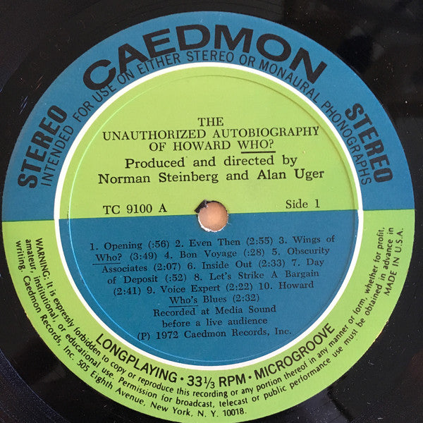 Norman Steinberg And Alan Uger : The Unauthorized Autobiography Of Howard Who? (LP, Album)