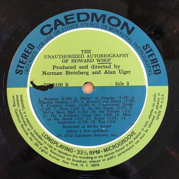 Norman Steinberg And Alan Uger : The Unauthorized Autobiography Of Howard Who? (LP, Album)