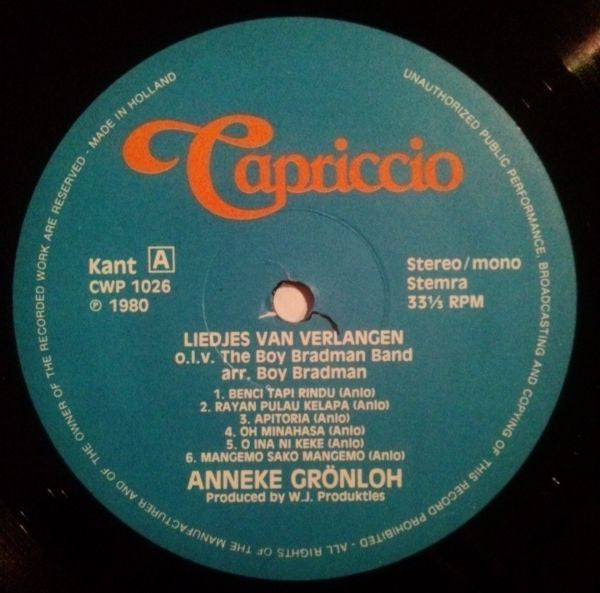 Anneke Grönloh : Liedjes Van Verlangen (LP, Album)