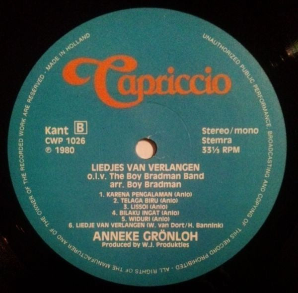 Anneke Grönloh : Liedjes Van Verlangen (LP, Album)