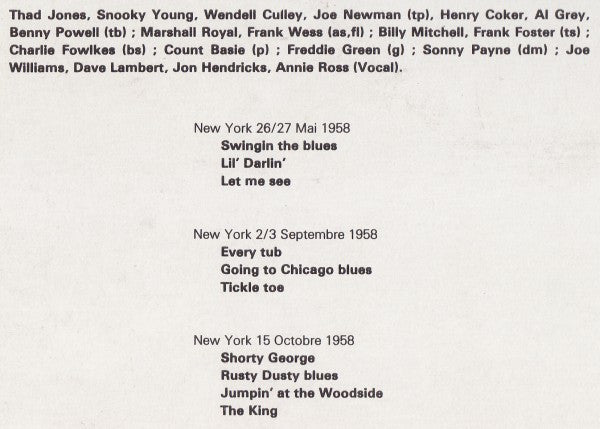 Joe Williams, Dave Lambert (3), Jon Hendricks, Annie Ross Plus Count Basie Orchestra : Sing Along With Basie (LP, Album, RE)