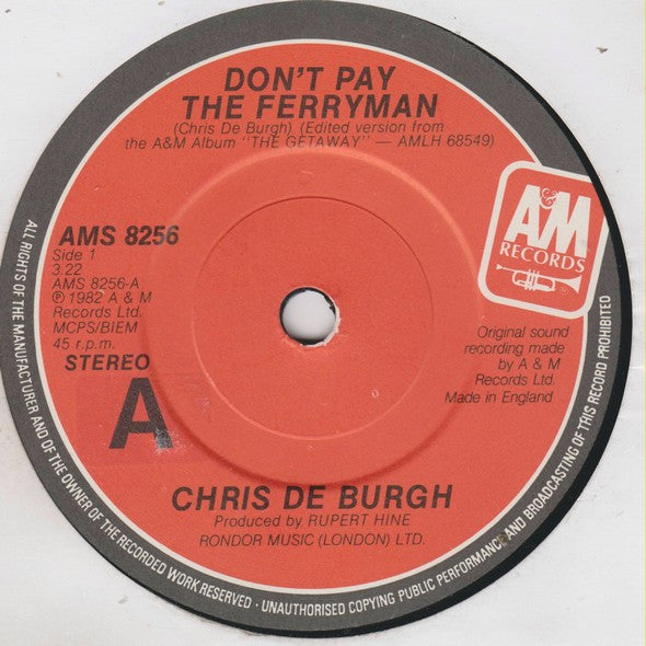 Chris de Burgh : Don't Pay The Ferryman (7", Single)