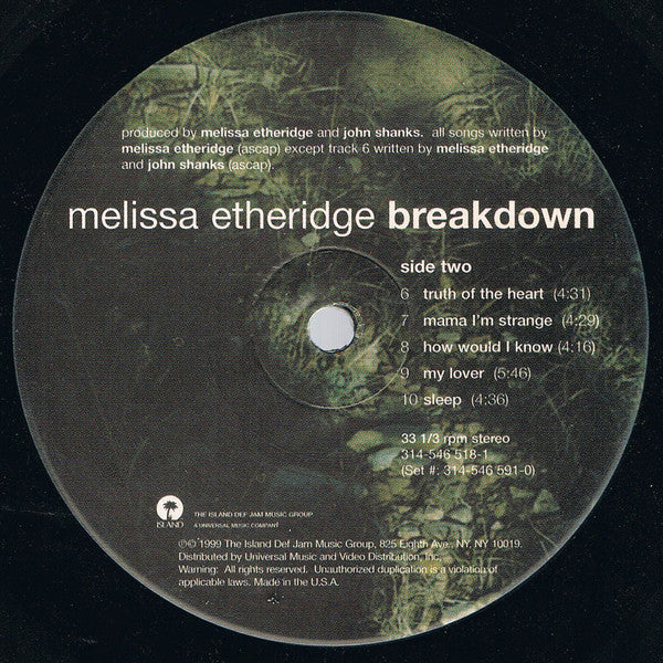 Melissa Etheridge : Breakdown (LP, Album + 7")