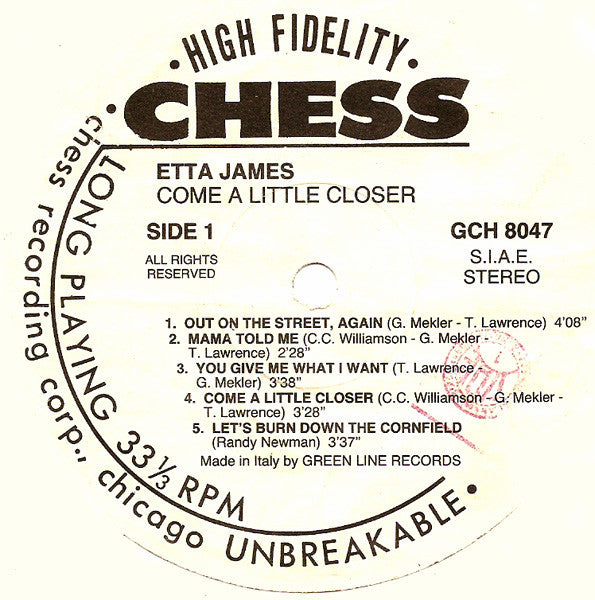 Etta James : Come A Little Closer (LP, Album, RE)