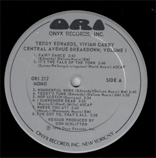 Teddy Edwards / Vivian Garry / Dodo Marmarosa : Central Avenue Breakdown; Volume 1 (Original 1945-47 Recordings) (LP, Comp, Mono)
