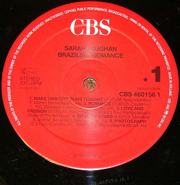 Sarah Vaughan & Milton Nascimento : Brazilian Romance (LP, Album)