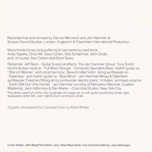 Jeff Beck With The Jan Hammer Group : Live (CD, Album, RE, RM)