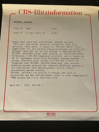 Michael Jackson : Bad (7", Single)