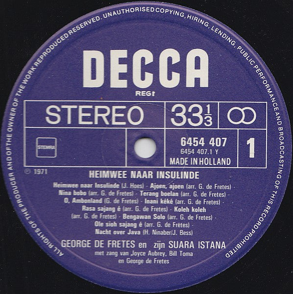 George de Fretes En Zijn Suara Istana : Heimwee Naar Insulinde (LP, Album, RP)