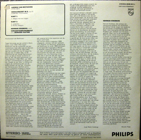 Ludwig van Beethoven - Herman Krebbers, Concertgebouworkest, Bernard Haitink : Vioolconcert (LP, Album, Gat)