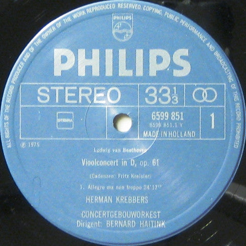 Ludwig van Beethoven - Herman Krebbers, Concertgebouworkest, Bernard Haitink : Vioolconcert (LP, Album, Gat)