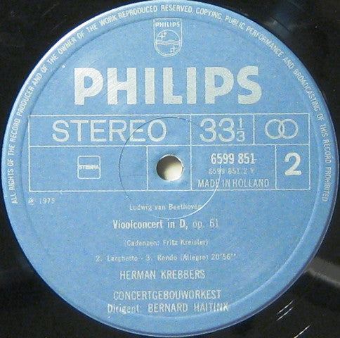 Ludwig van Beethoven - Herman Krebbers, Concertgebouworkest, Bernard Haitink : Vioolconcert (LP, Album, Gat)