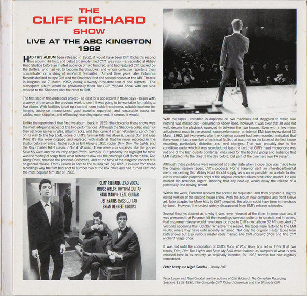 Cliff Richard & The Shadows : The Cliff Richard Show (Live At The ABC Kingston 1962) (CD, Ltd)