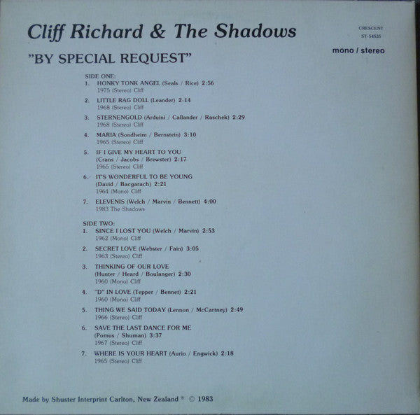 Cliff Richard & The Shadows : By Special Request (10", Album, Mono)