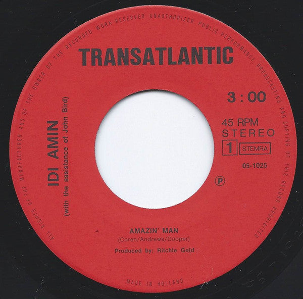 Idi Amin (2) : Amazin' Man (7", Single)