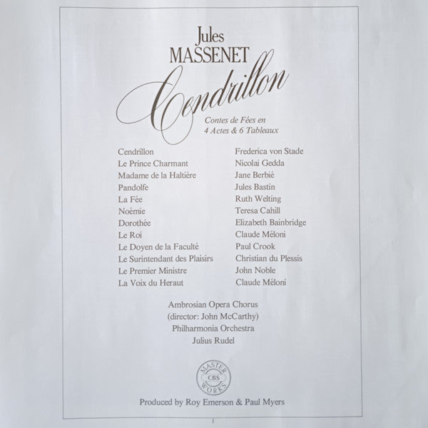 Jules Massenet - Frederica von Stade, Nicolai Gedda, Ruth Welting, Jane Berbié, Jules Bastin, The Ambrosian Opera Chorus, Philharmonia Orchestra, Julius Rudel : Cendrillon (3xLP, Album + Box)