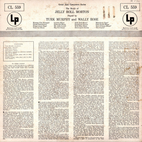 Turk Murphy And Wally Rose : The Music Of Jelly Roll Morton (LP, Album, Mono)