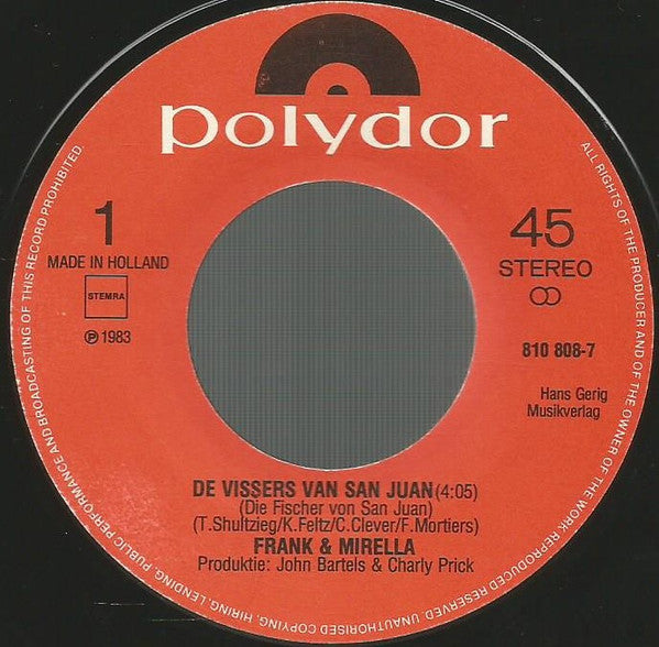 Frank & Mirella : De Vissers Van San Juan (7", Single)