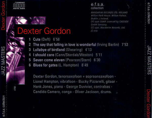 Dexter Gordon : Jazz Masters (CD, Album, RE)