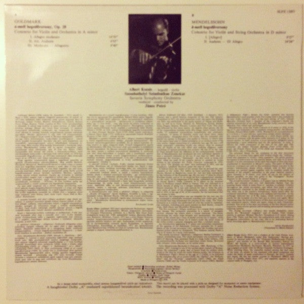 Karl Goldmark & Felix Mendelssohn-Bartholdy, Albert Kocsis, Savaria Symphony Orchestra, János Petró : Violin Concerto In A Minor Op.28 / Violin Concerto In D Minor (LP)