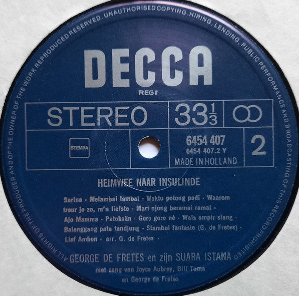 George de Fretes En Zijn Suara Istana : Heimwee Naar Insulinde (LP, Album, RE)